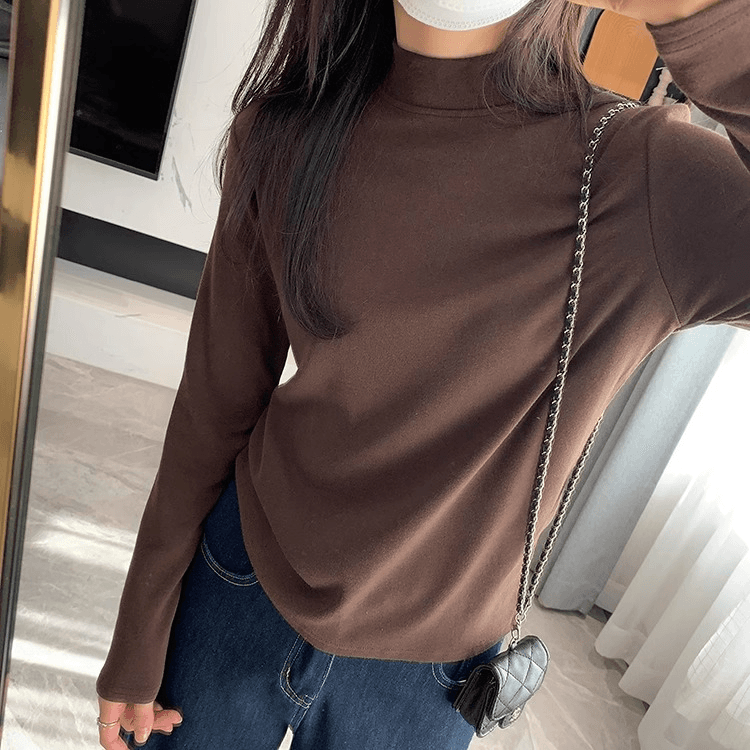 작은 스탠드 칼라 기본 셔츠 여성 기초 섹션 단색 긴팔 티셔츠 가을 겨울 미니멀리즘 몸매 가꾸기 다용도 중 칼라 긍정적 인 어깨 의류 이미지 4