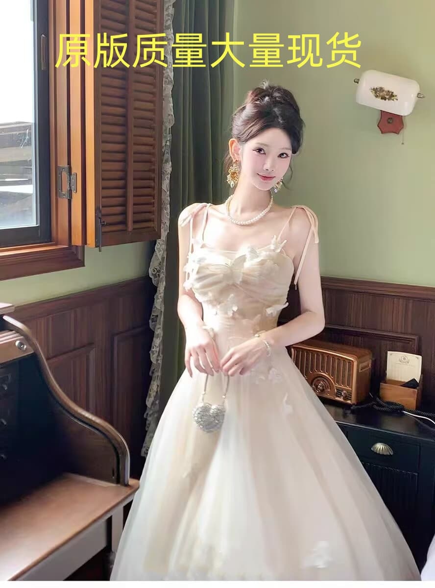 기도하다 소녀 프랑스식 3 차원 나비 Tulle 슬립 드레스 연회 참여 예복 여름 이미지 4