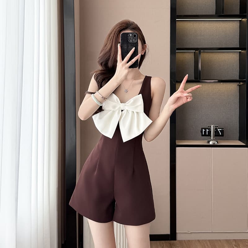 한 부서 달콤한 매운맛 나비 매듭 꽃 슬립 점프 슈트 여름 새로운 작은 대중 디자인 Chic 고유 한 점프 슈트 바지