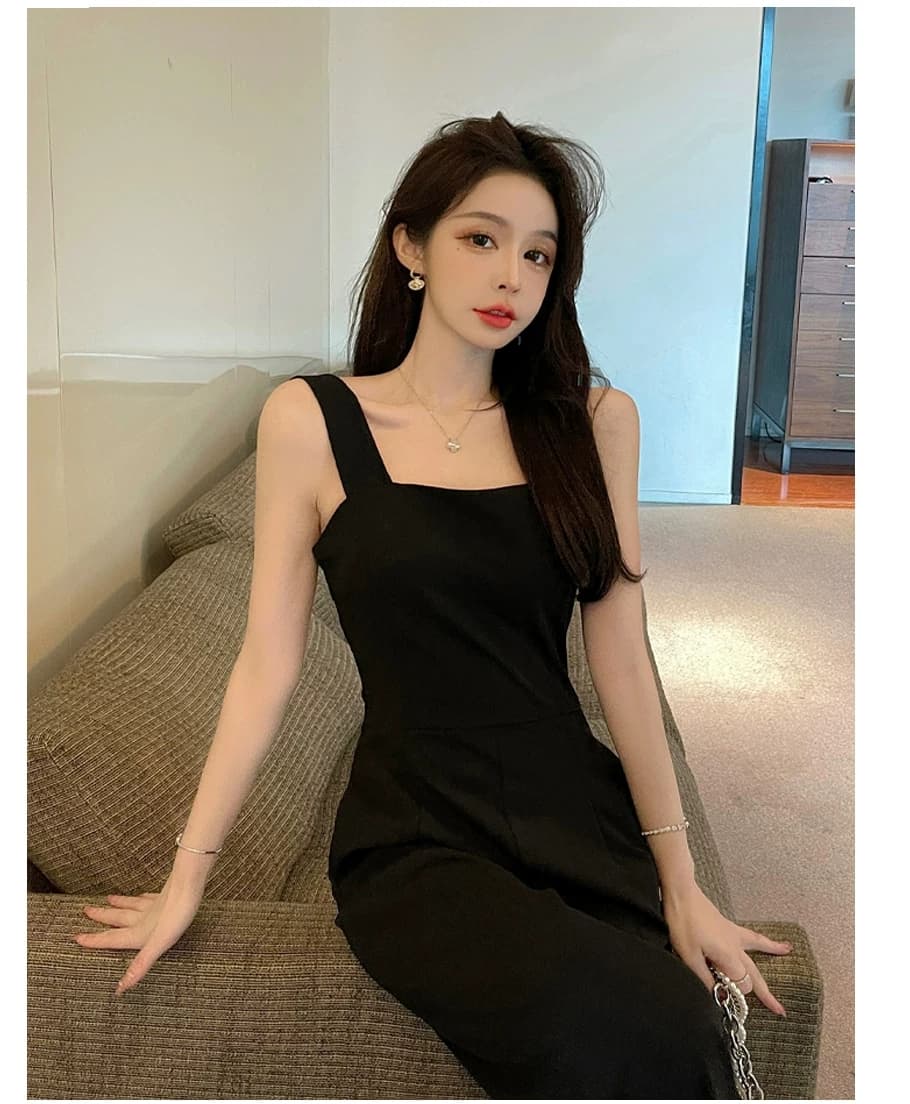 인터넷 유명인 섹시함 항구 바람 백리스 오프숄더 멜빵 고급 명문 여성 품격 올인원 의류 세트 원피스 바지 여성 여름 상세 이미지 8