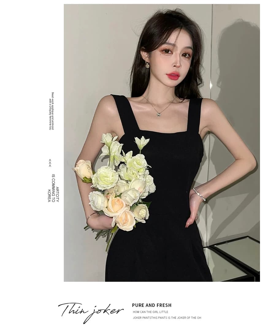 인터넷 유명인 섹시함 항구 바람 백리스 오프숄더 멜빵 고급 명문 여성 품격 올인원 의류 세트 원피스 바지 여성 여름 상세 이미지 13