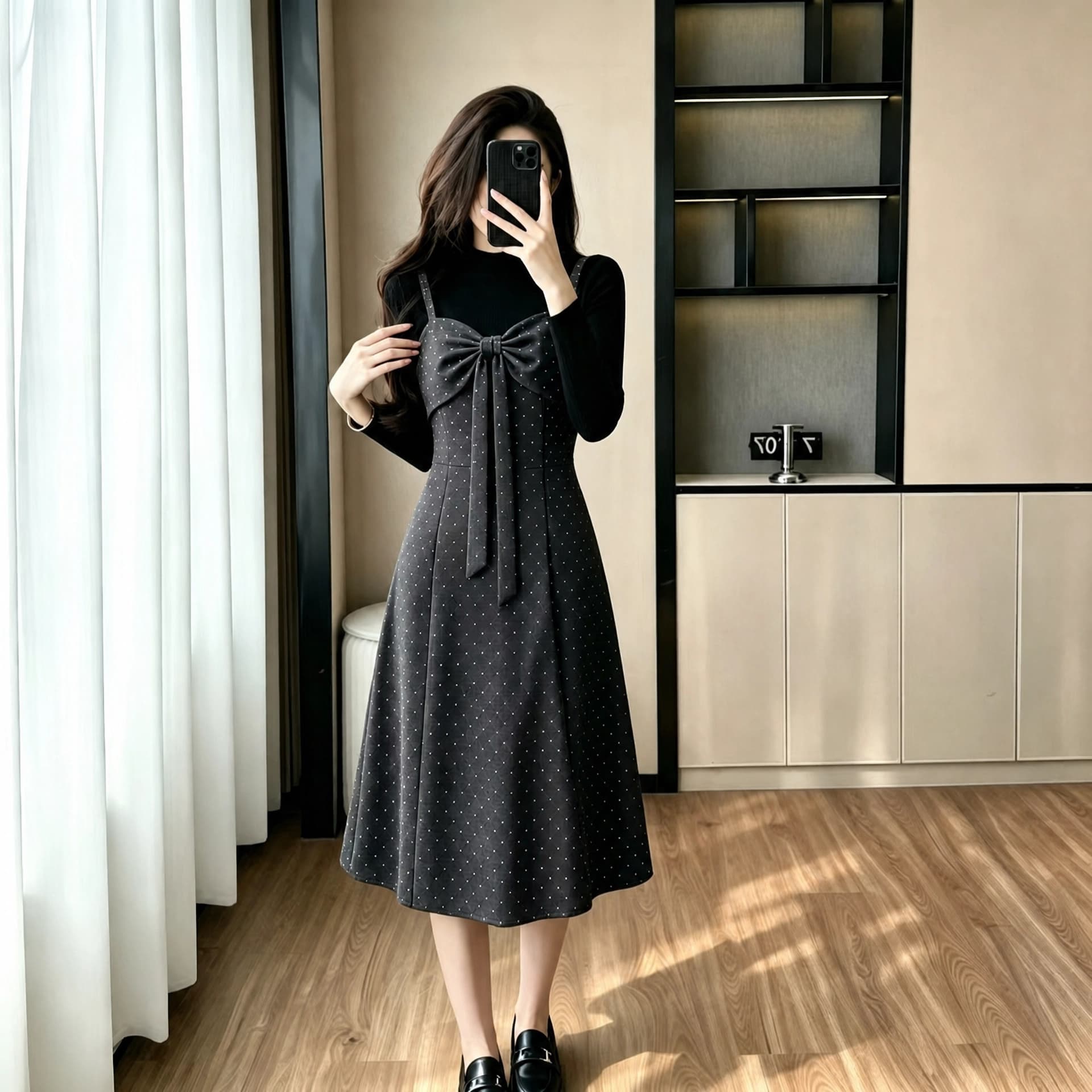 2026 새로운 가을 겨울 클로버 꽃잎 긴팔 드레스 투피스 세트 여성 의류 몸매 가꾸기 슬림해 보이는