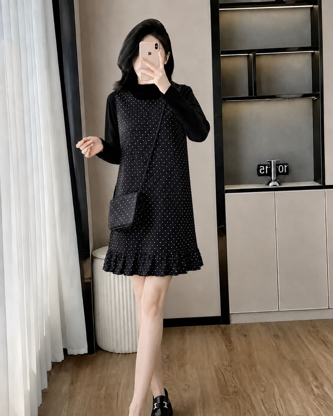 보내기 가방 2026 년 가을 겨울 새로운 한 부서 레트로 달콤함 다용도 도트 무늬 조끼 원피스 단색 만나는 여성 상세 이미지 6