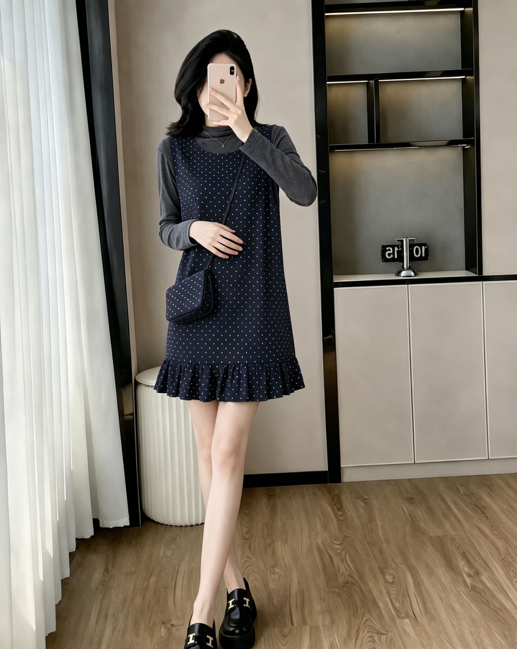 보내기 가방 2026 년 가을 겨울 새로운 한 부서 레트로 달콤함 다용도 도트 무늬 조끼 원피스 단색 만나는 여성 상세 이미지 12