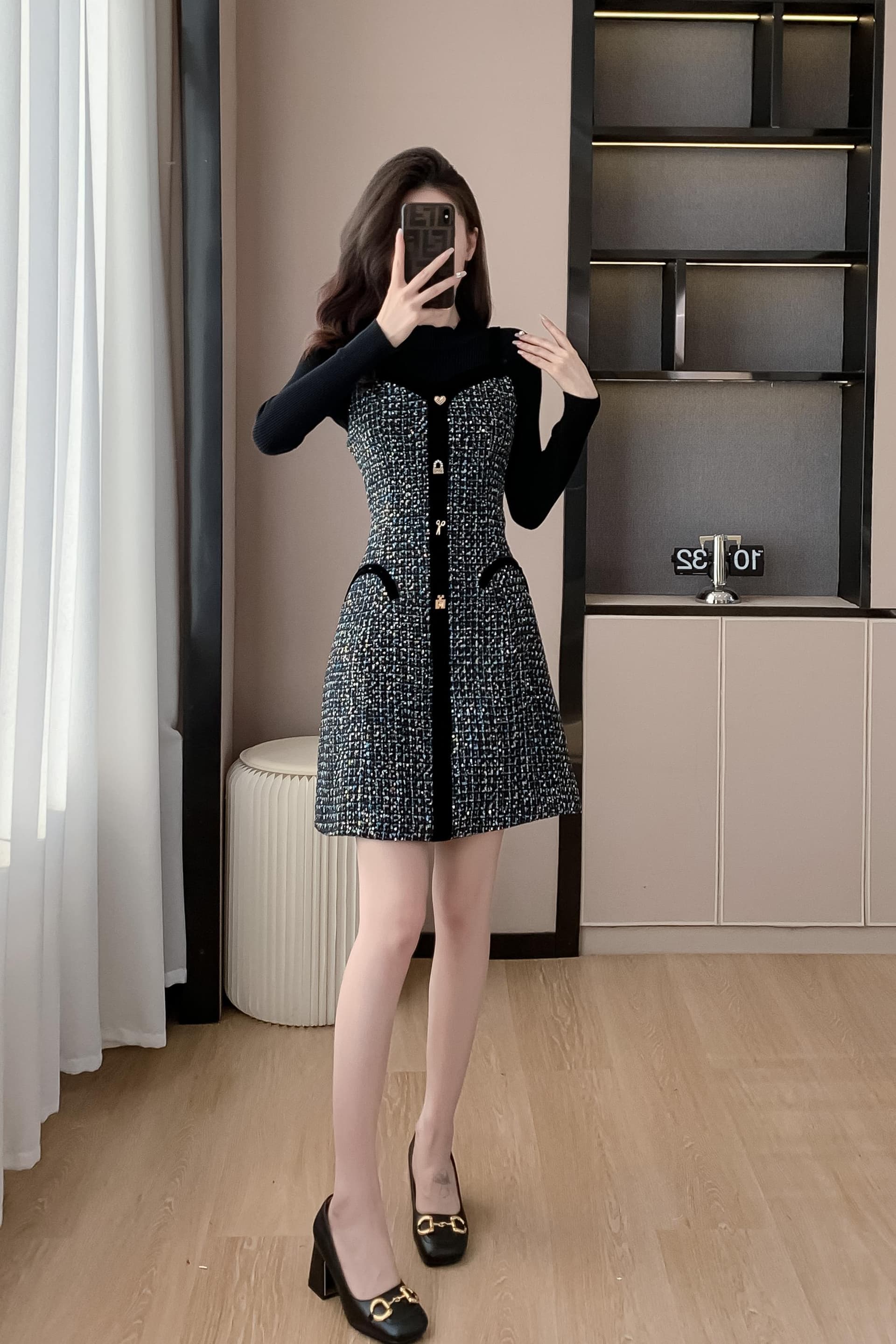 작은 샤넬 스타일 조끼 치마 세트 여성 가을 2026 새로운 나비 매듭 작은 키 드레스 예쁜 스웨터 셔츠 상세 이미지 9