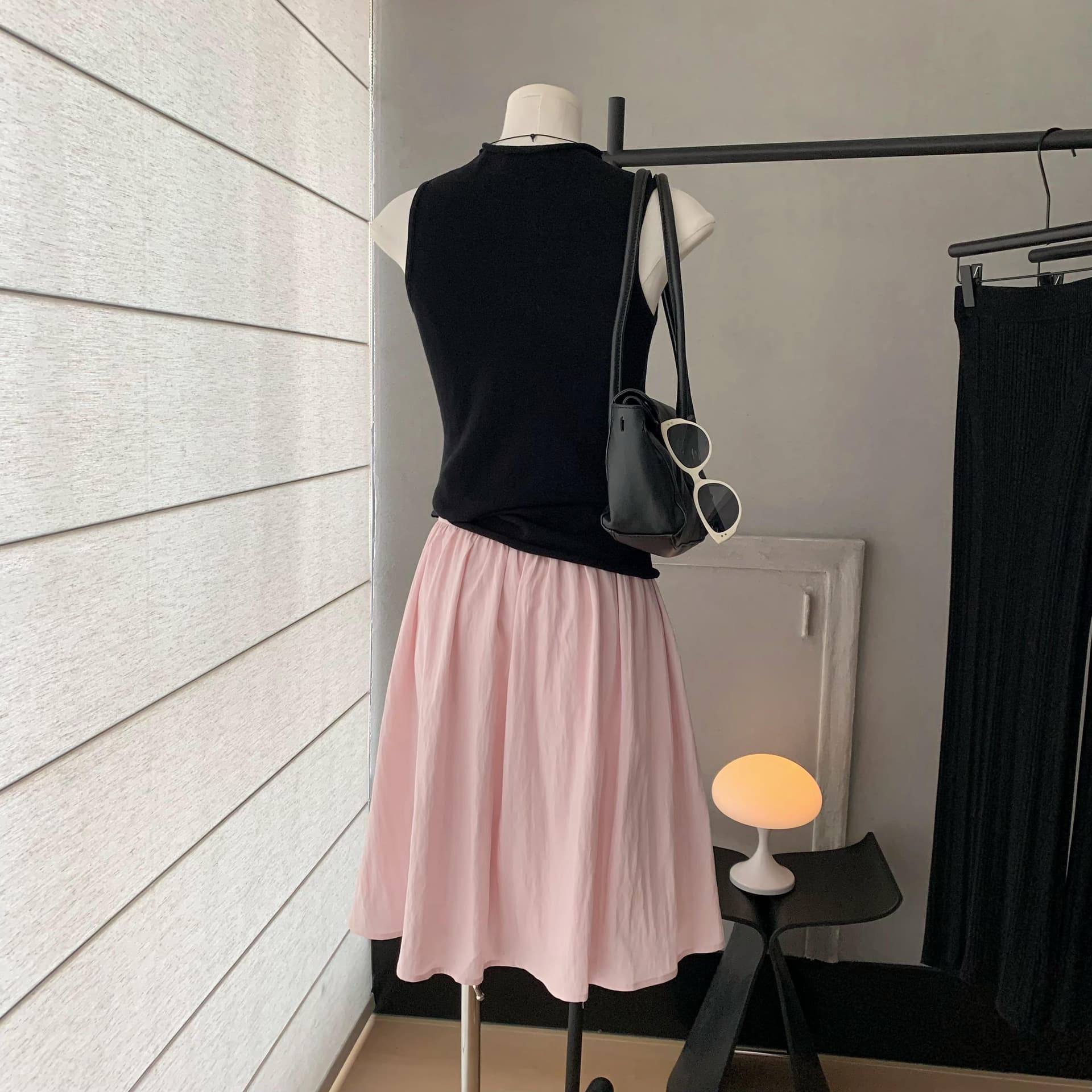 4pril 주간 실크 아마 핀치 Pleat 퍼프 스커트 여성 여름 핑크색 반 스커트 하이웨이스트 슬림해 보이는 루즈핏 다용도 A라인 스커트 상세 이미지 7