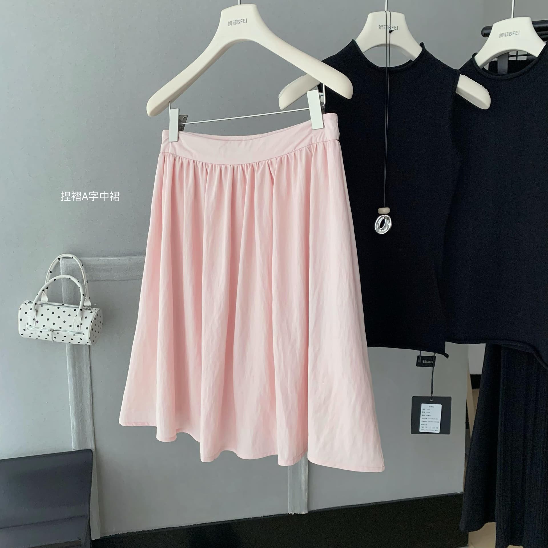 4pril 주간 실크 아마 핀치 Pleat 퍼프 스커트 여성 여름 핑크색 반 스커트 하이웨이스트 슬림해 보이는 루즈핏 다용도 A라인 스커트 상세 이미지 9