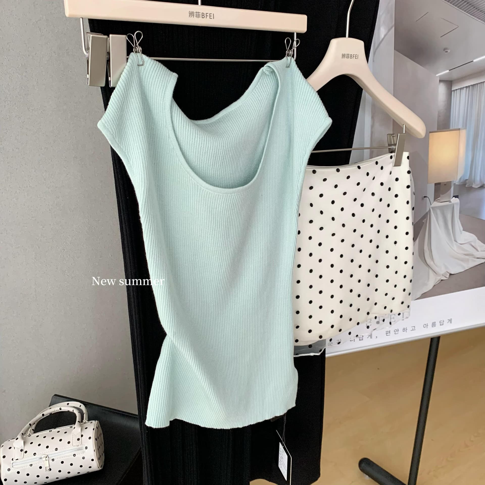milyroom 여름 한 부서 분위기 센스 숙녀 부드러운 달콤함 품격 맨위 여성용 짧은 소매 도트 무늬 치마 세트 상세 이미지 5