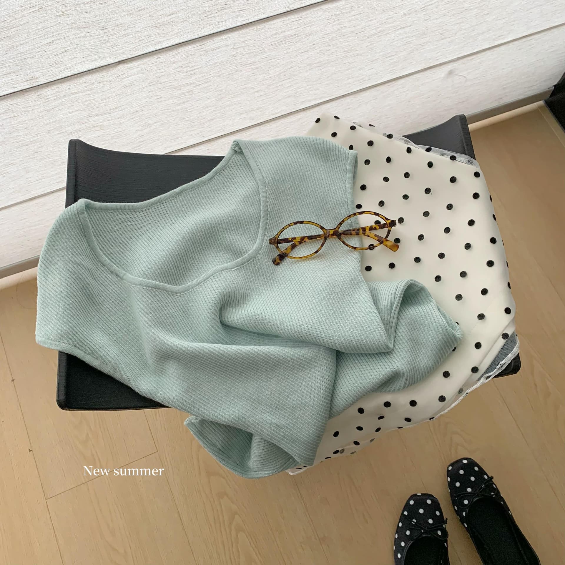 milyroom 여름 한 부서 분위기 센스 숙녀 부드러운 달콤함 품격 맨위 여성용 짧은 소매 도트 무늬 치마 세트 상세 이미지 6