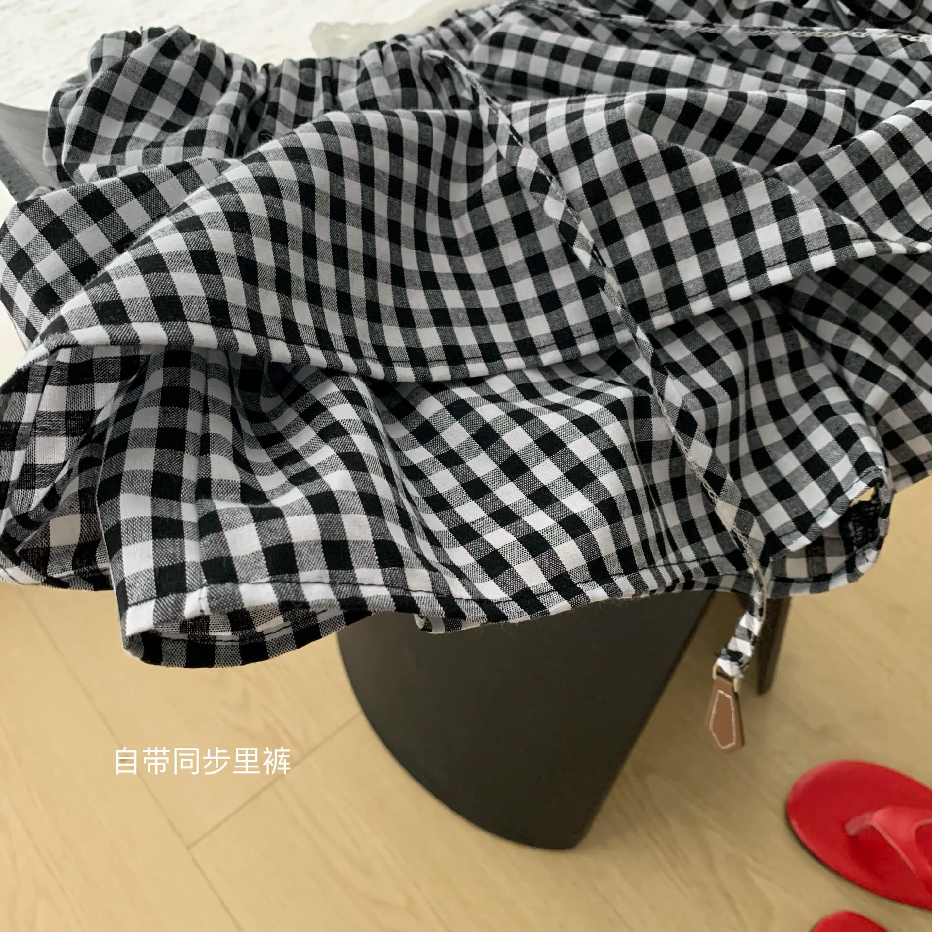 화이트 워터 여성 miu 부서 체크무늬 한 마디 허리밴드 치마바지 여성 여름 레트로 스타일 시원한 노출 방지 하이웨이스트 반바지 상세 이미지 10