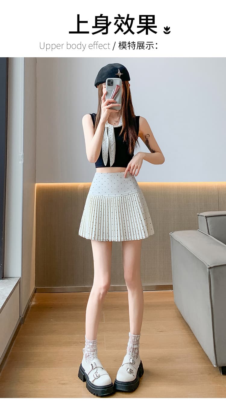 레이스 레이스 패치워크 도트 무늬 플리츠 스커트 여성 봄 하이웨이스트 슬림해 보이는 품격 한 마디 미니 스커트 노출 방지 반신 스커트 상세 이미지 24