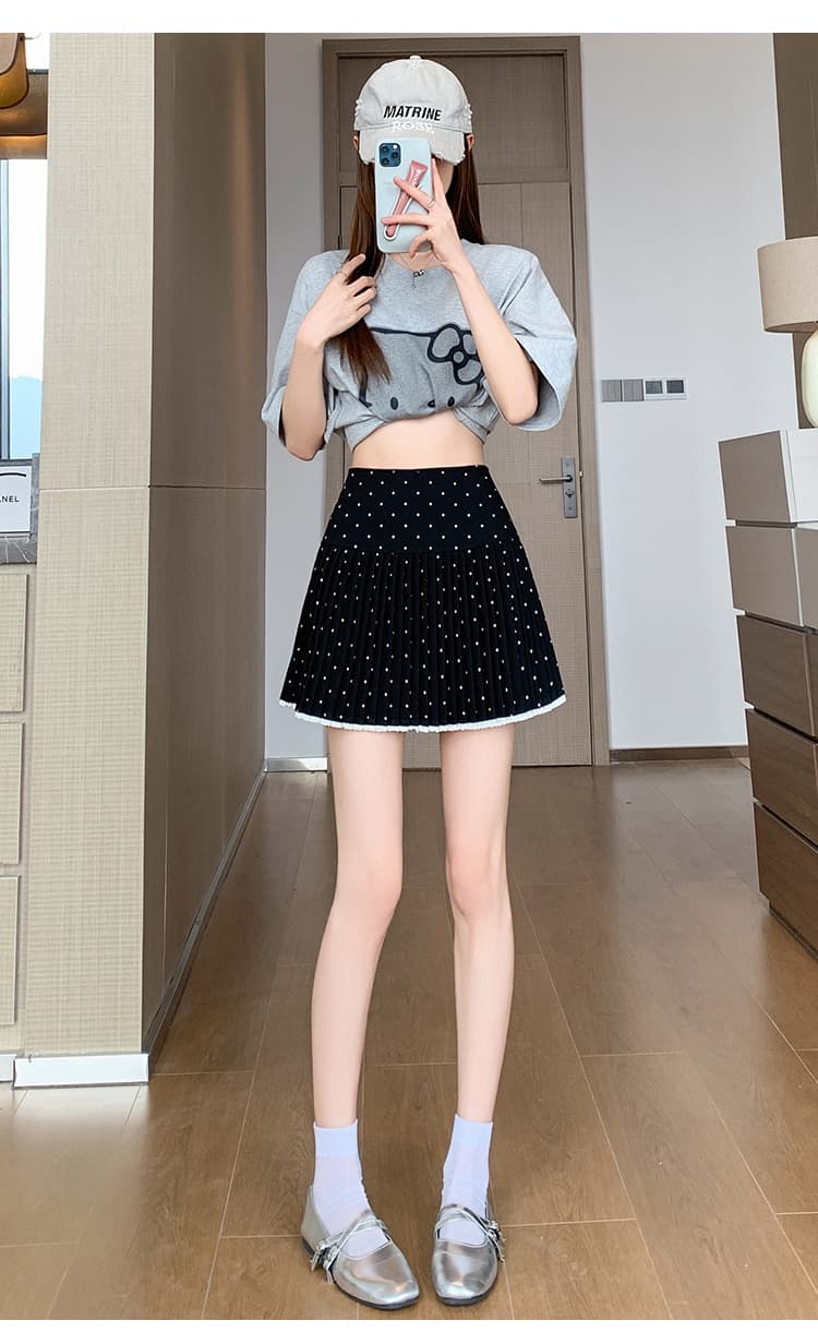 레이스 레이스 패치워크 도트 무늬 플리츠 스커트 여성 봄 하이웨이스트 슬림해 보이는 품격 한 마디 미니 스커트 노출 방지 반신 스커트 상세 이미지 31