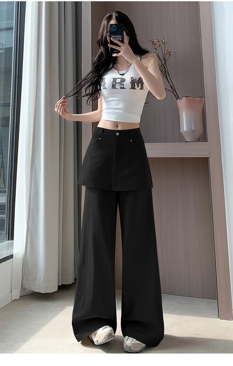 실사 워시 물 면 아메리칸 디자인 센스 랩스커트팬츠 패치워크 와이드 레깅스 바지 핫걸 페이크 레이어드 슬림해 보이는 부츠컷 캐주얼 바지 상세 이미지 40