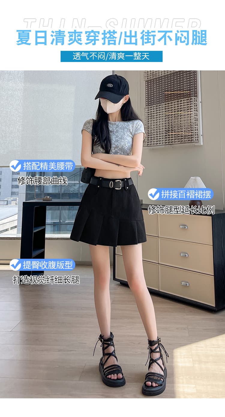 디자인 센스 여름 섹션 달콤한 차가운 핫걸 학원 플리츠 스커트 여성 작은 키 연령 감소 다용도 한 마디 캐주얼 반신 미니 스커트 상세 이미지 6