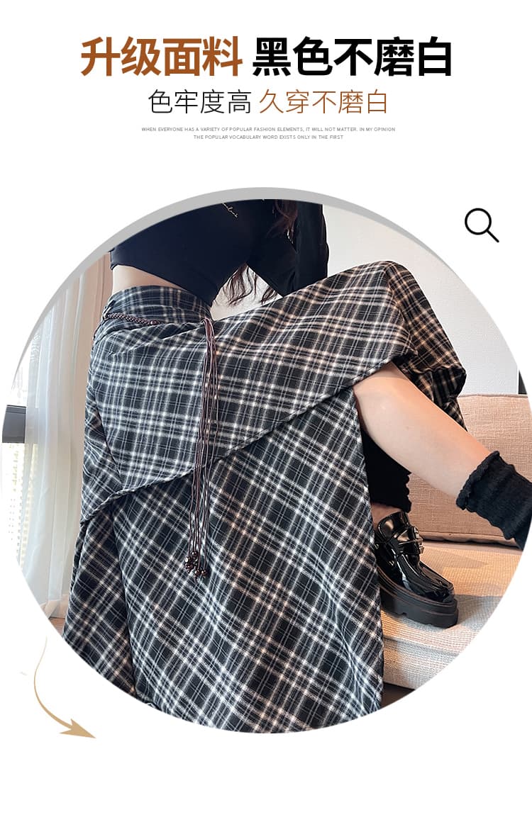 불규칙 체크무늬 반신 스커트 여성 가을 한국 스타일 오래된 돈 바람 달콤한 차가운 레트로 하이웨이스트 우산 치마 슬림해 보이는 한 마디 롱 스커트 상세 이미지 17