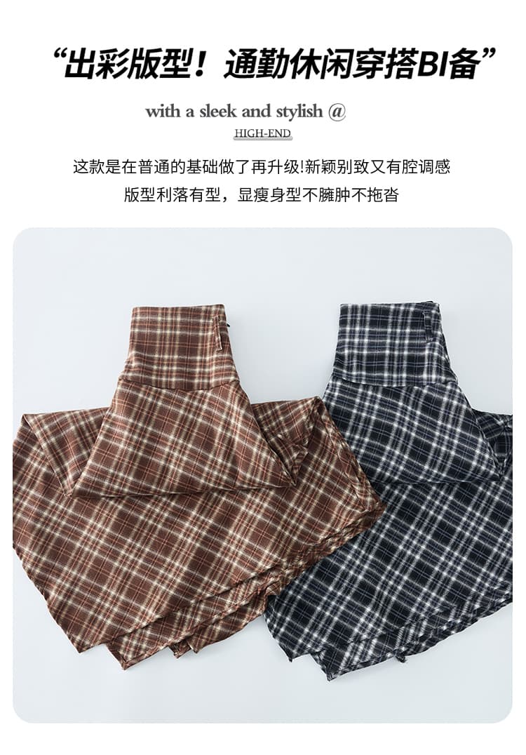 불규칙 체크무늬 반신 스커트 여성 가을 한국 스타일 오래된 돈 바람 달콤한 차가운 레트로 하이웨이스트 우산 치마 슬림해 보이는 한 마디 롱 스커트 상세 이미지 18