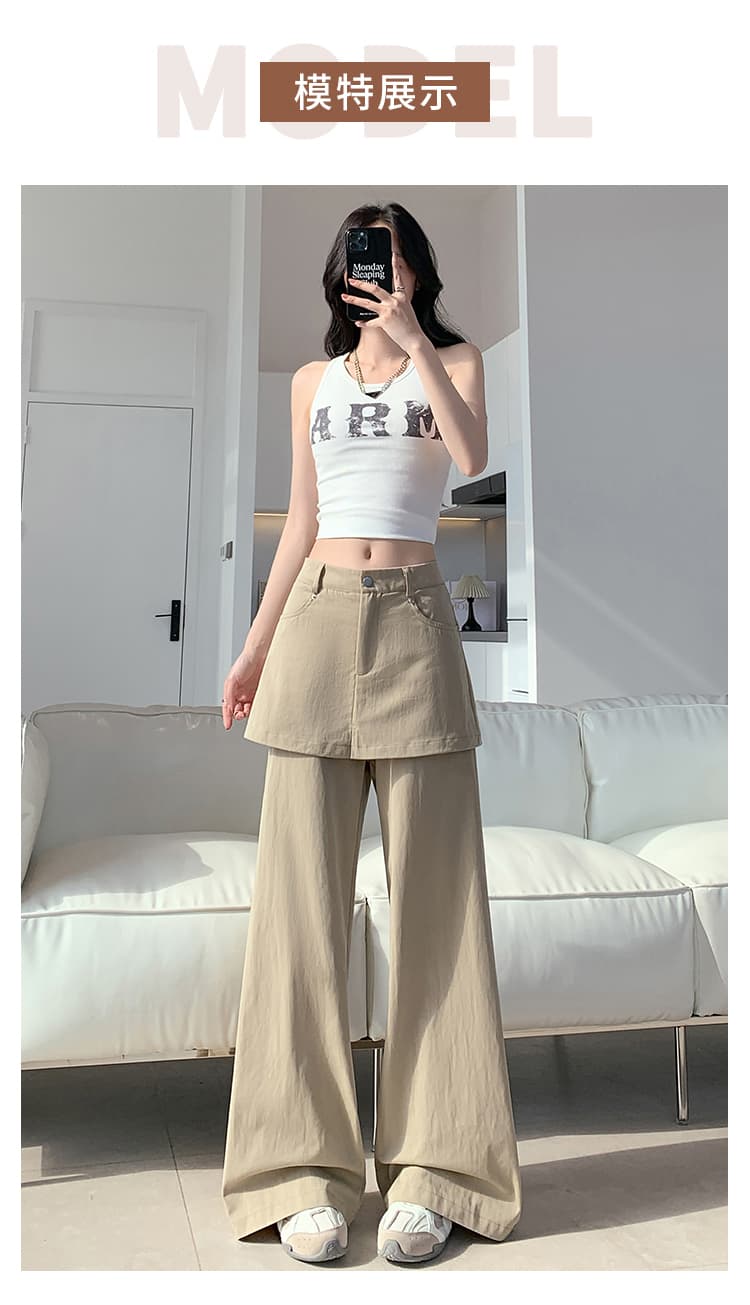 실사 워시 물 면 아메리칸 디자인 센스 방귀 커튼 패치워크 와이드 레깅스 바지 핫걸 페이크 레이어드 슬림해 보이는 부츠컷 캐주얼 바지 상세 이미지 24