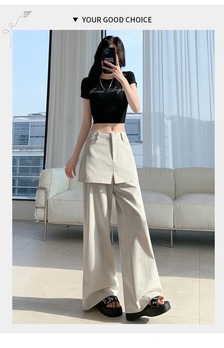 실사 워시 물 면 아메리칸 디자인 센스 방귀 커튼 패치워크 와이드 레깅스 바지 핫걸 페이크 레이어드 슬림해 보이는 부츠컷 캐주얼 바지 상세 이미지 32