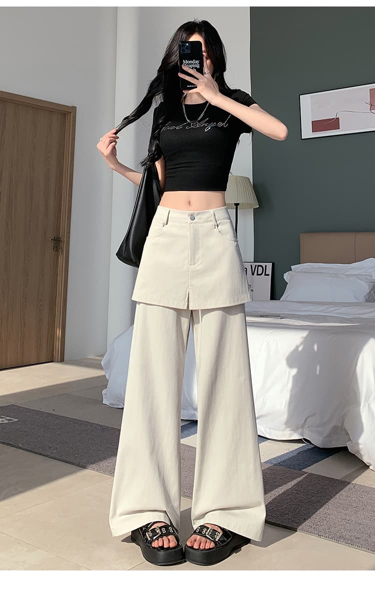 실사 워시 물 면 아메리칸 디자인 센스 방귀 커튼 패치워크 와이드 레깅스 바지 핫걸 페이크 레이어드 슬림해 보이는 부츠컷 캐주얼 바지 상세 이미지 34