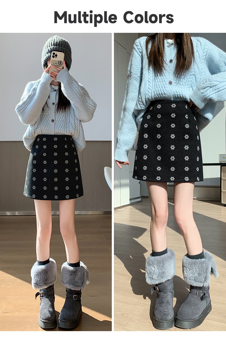 실사 모직 반신 스커트 여성 학원 가을 겨울 작은 꽃 모직 하이웨이스트 도루 센스 달콤함 슬림해 보이는 한 마디 타이트 스커트 미니 스커트 상세 이미지 30