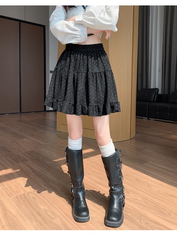 실사 코듀로이 도트 반신 스커트 여성 가을 오래된 돈 바람 달콤한 차가운 레트로 하이웨이스트 우산 치마 슬림해 보이는 한 마디 미니 스커트 상세 이미지 44