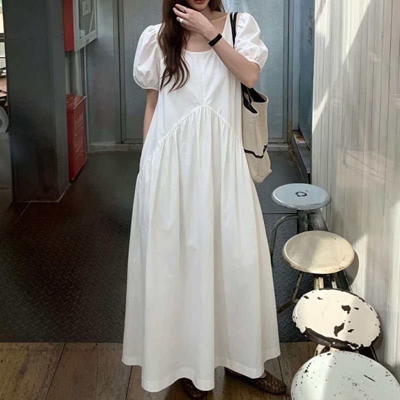 임산부 여름 드레스 그는 벤 바람 거품 소매 드레스 2026 새로운 빅 사이즈 루즈핏 표지 고기 슬림해 보이는 품격 길다 치마 이미지 5