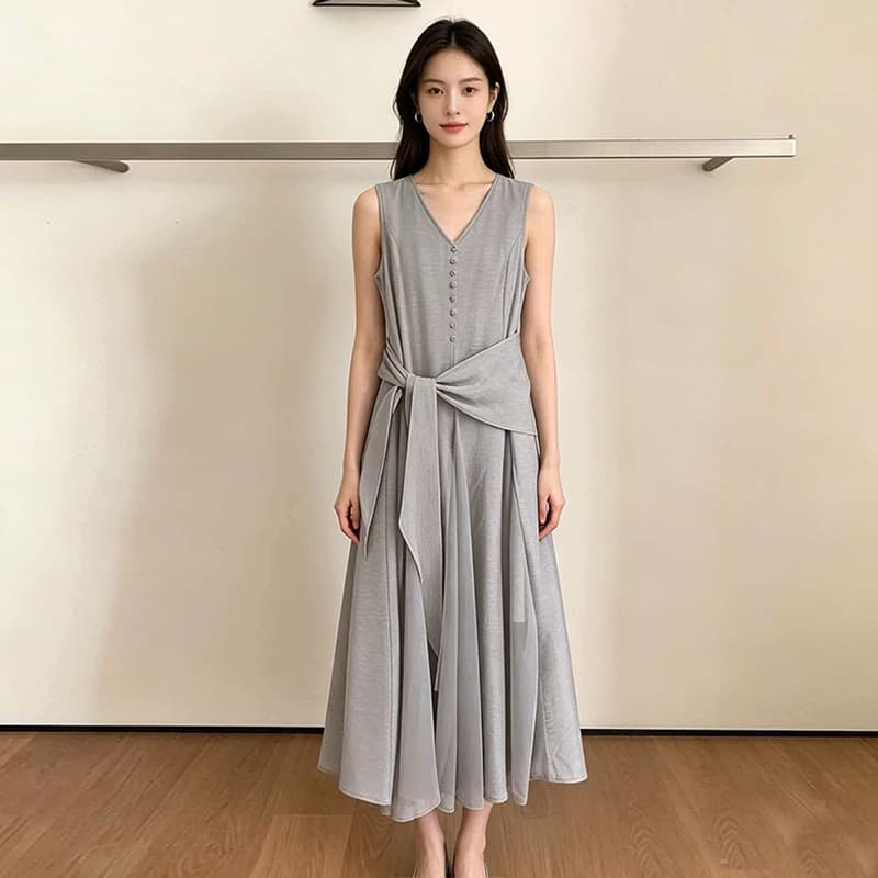 프랑스식 휴가 바람 달콤함 허리 수축 민소매 여성 드레스 2026 여름 새로운 슬림해 보이는 연령 감소 중간 길이 치마 상세 이미지 1