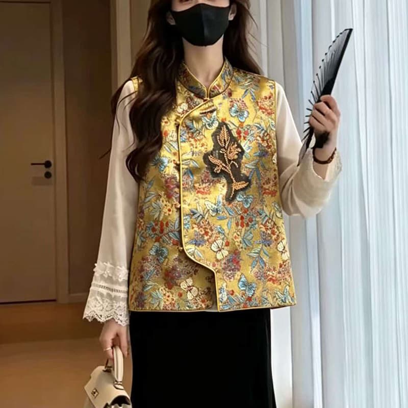 2026 가을 새로운 새로운 중식 국풍 품격 무거운 작업 자수 구슬 튜브 자수 레트로 베스트 여성 조끼 상세 이미지 2