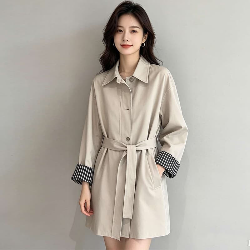 스트라이프 패치워크 폴로 칼라 워크웨어 바람막이 여성 코트 봄 가을 2026 새로운 작은 키 아메리칸 고급 센스 재킷 상세 이미지 1