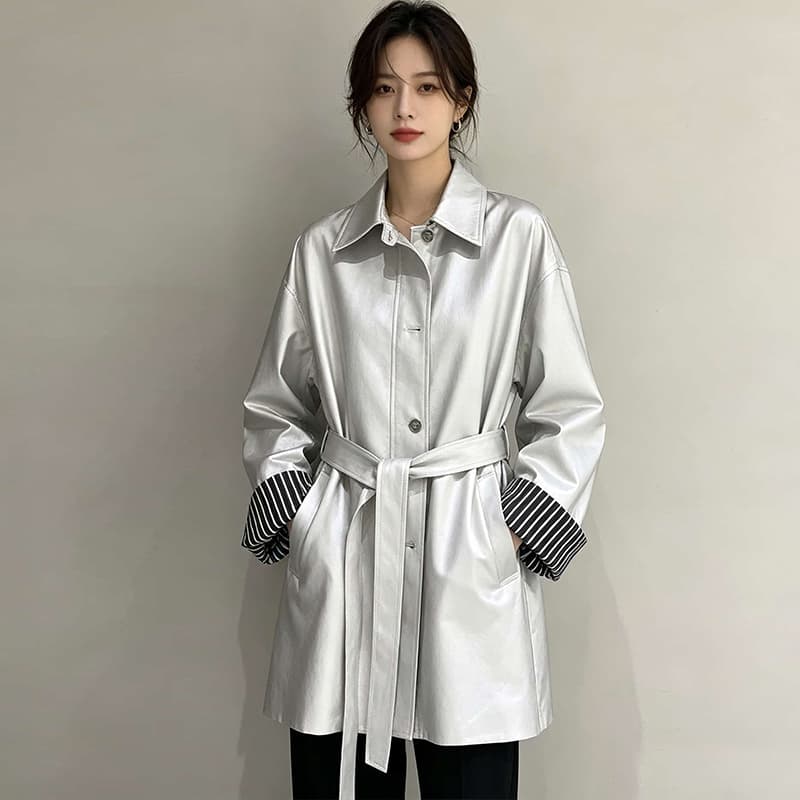 스트라이프 패치워크 폴로 칼라 워크웨어 바람막이 여성 코트 봄 가을 2026 새로운 작은 키 아메리칸 고급 센스 재킷 상세 이미지 4