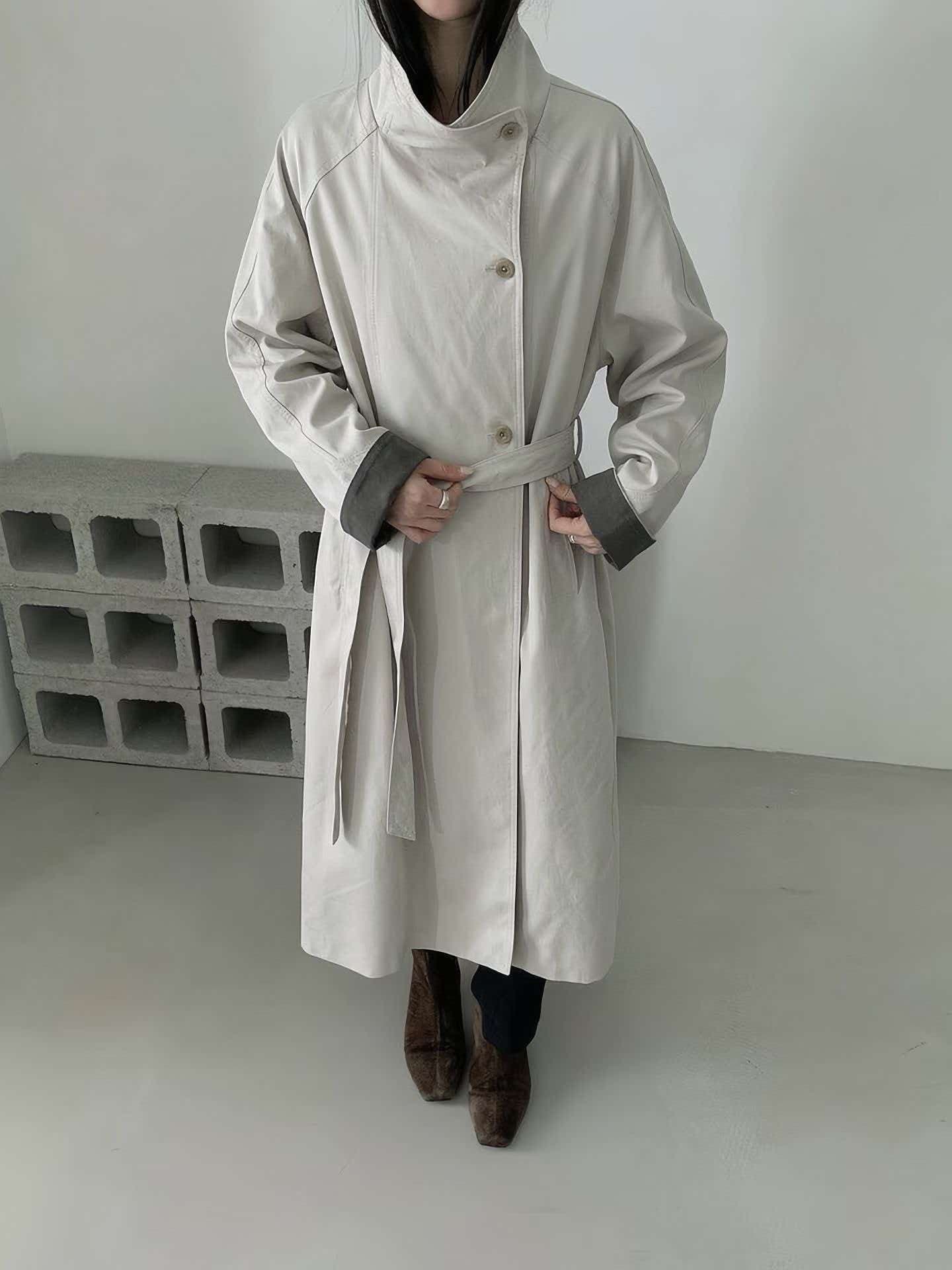 한 부서 품격 해군 레이스업 바람막이 여성 가을 2025 새로운 고급 센스 영국식 스탠드 칼라 중간 길이 코트 상세 이미지 2