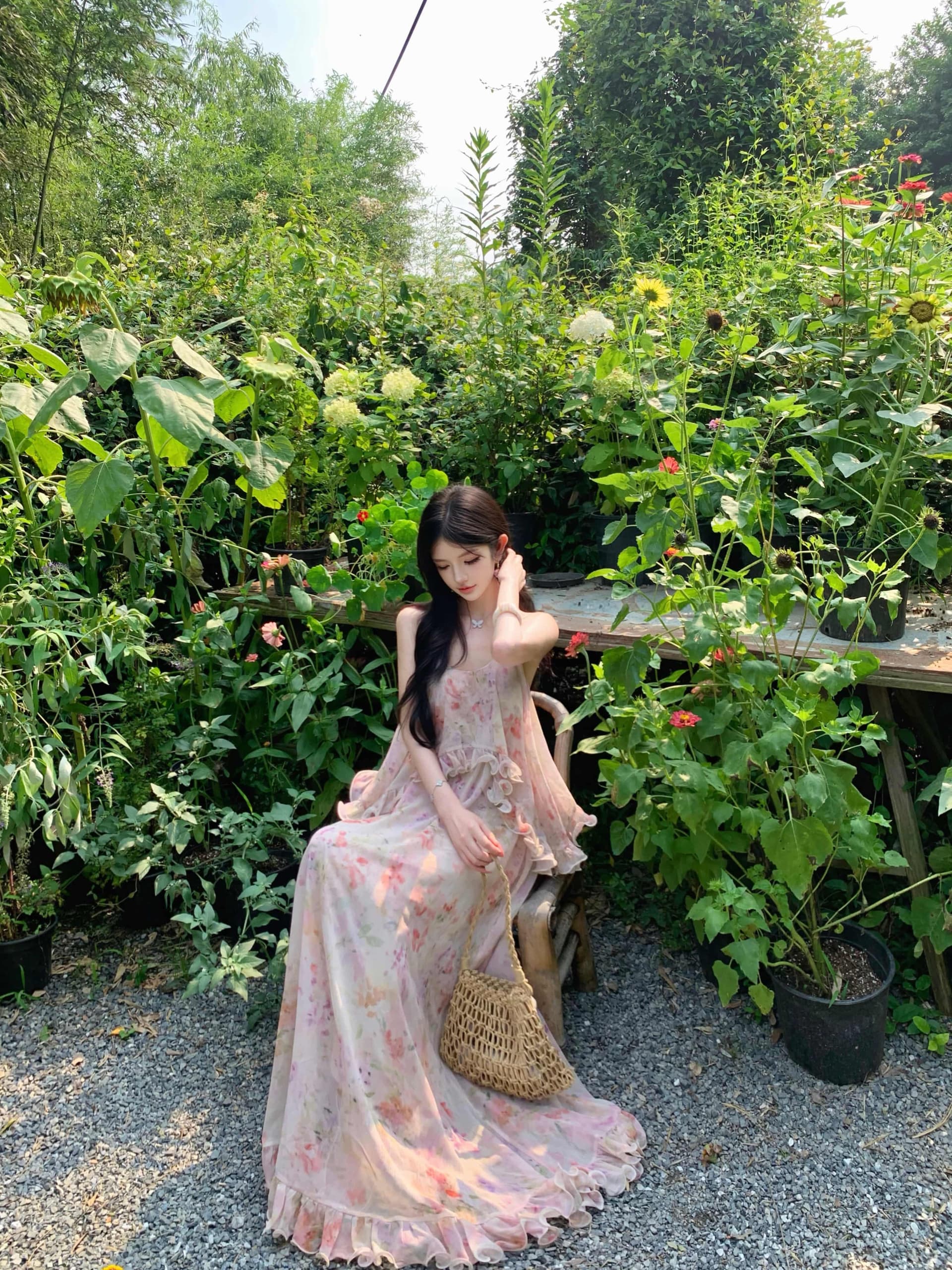 얕은 여름 속삭임 프린트 프릴 슬립 드레스 여름 새로운 해변가 휴가 바람 드레스 페이크 레이어드 롱 스커트 상세 이미지 10