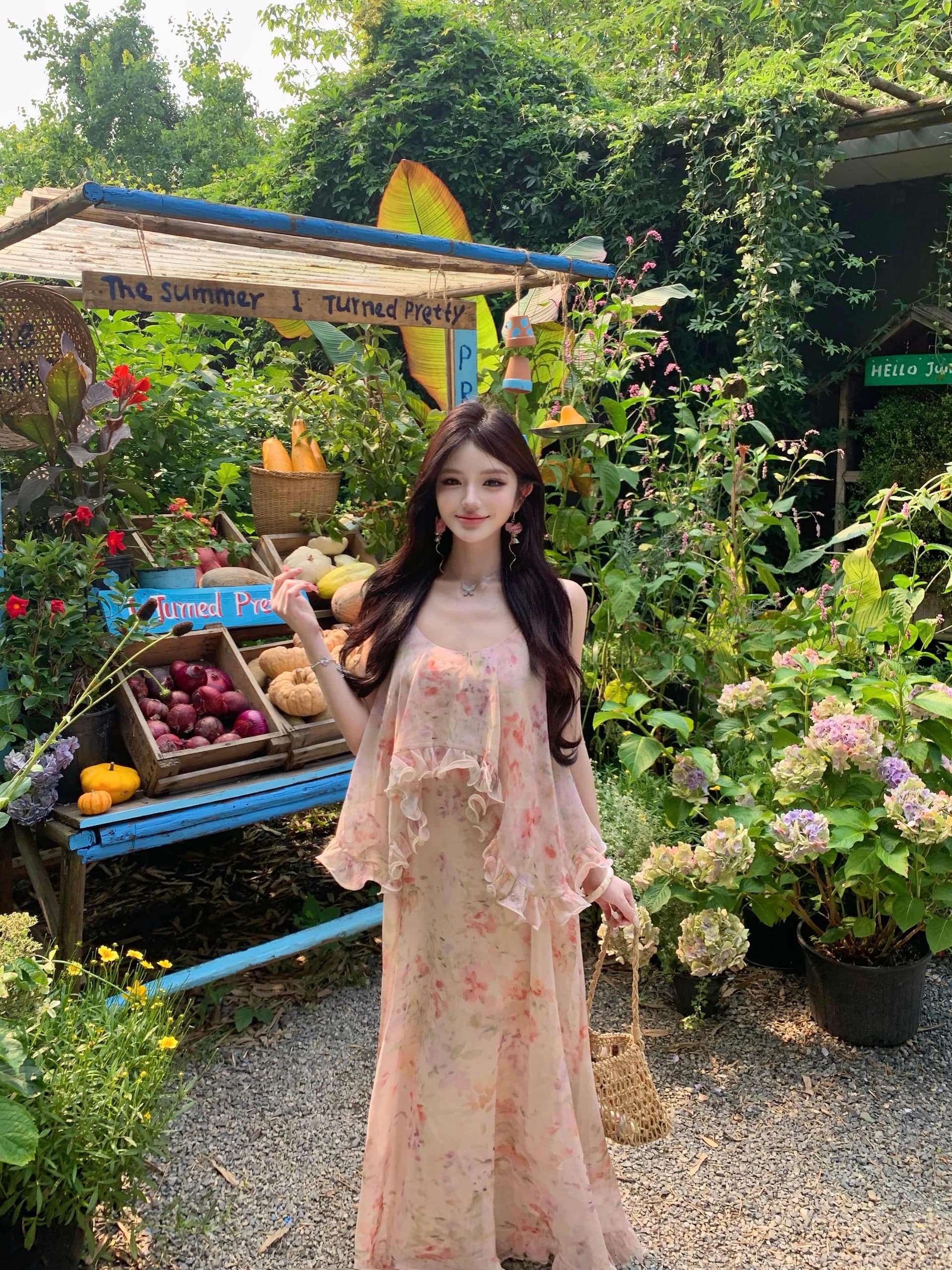 얕은 여름 속삭임 프린트 프릴 슬립 드레스 여름 새로운 해변가 휴가 바람 드레스 페이크 레이어드 롱 스커트 상세 이미지 13