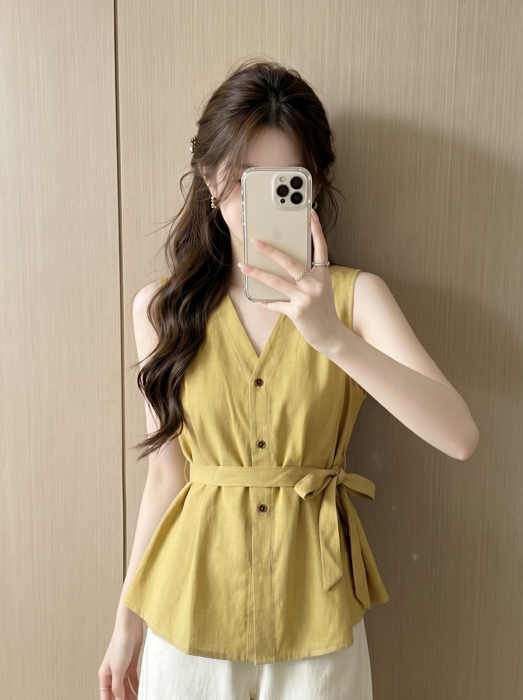 실사 민소매 여성 셔츠 2026 여름 새로운 프랑스식 V넥 민소매 베스트 허리 수축 슬림해 보이는 조끼
