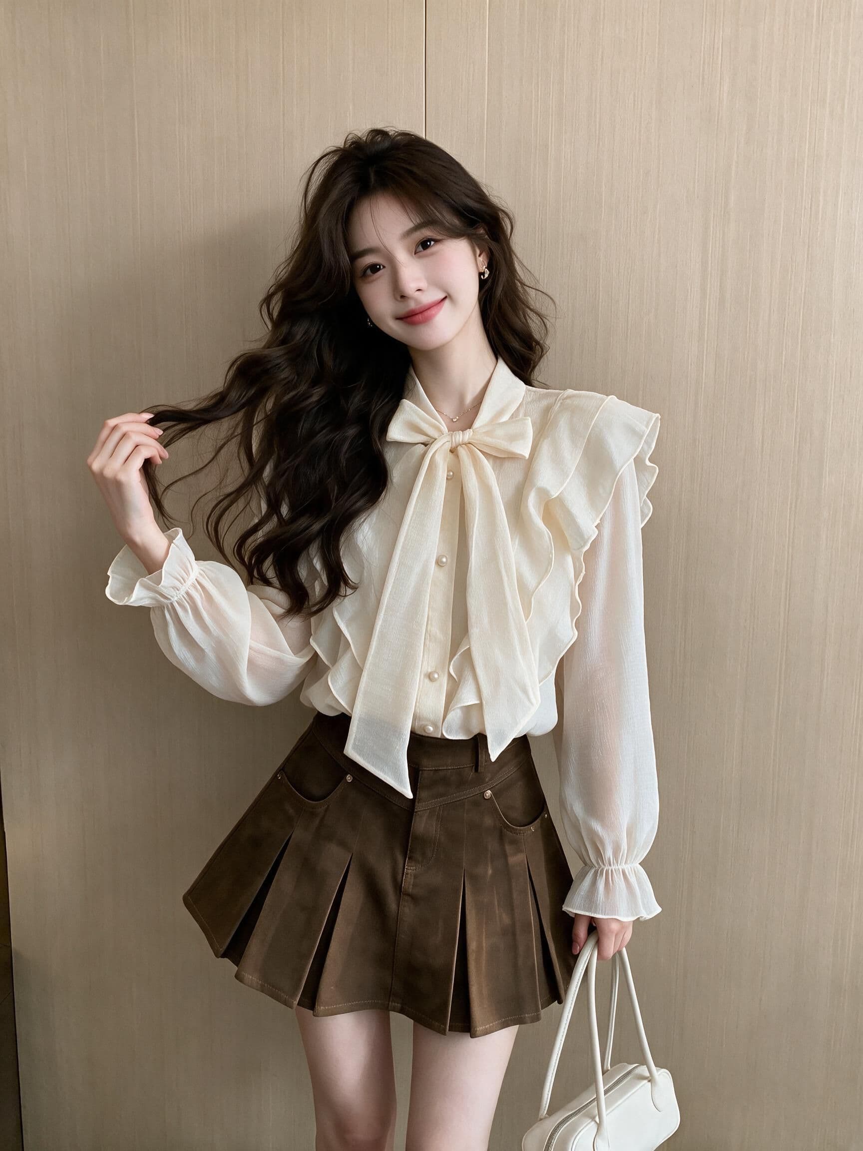 실사 달콤함 나비 매듭 여성 셔츠 가을 새로운 패션 프릴 하트 다용도 기본 셔츠 아름다운 맨위 상세 이미지 8