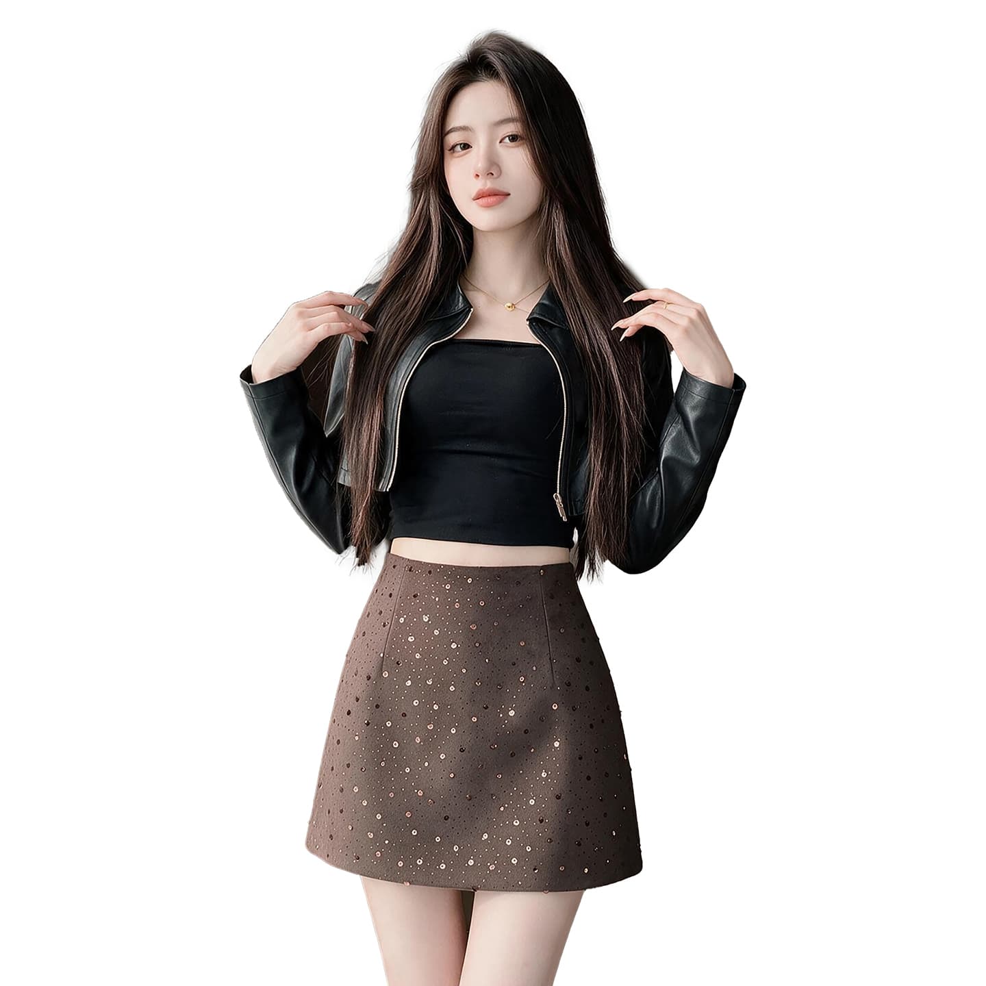 실사 레트로 세련된 스팽글 도트 무늬 반신 스커트 여성 2026 가을 새로운 품격 우아함 한 마디 타이트 스커트 이미지 5