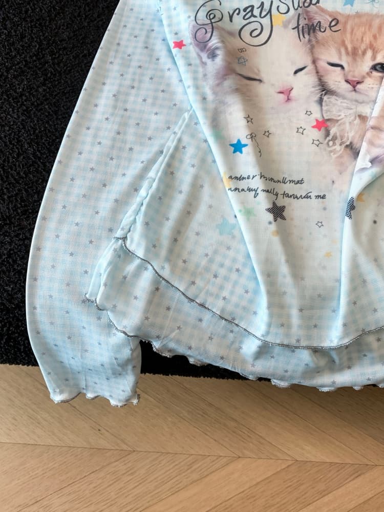 실사 페이크 레이어드 귀여운 고양이 긴팔 티셔츠 여성 2026 조기 가을 도트 무늬 몸매 가꾸기 아름다운 만나는 맨위 상세 이미지 6