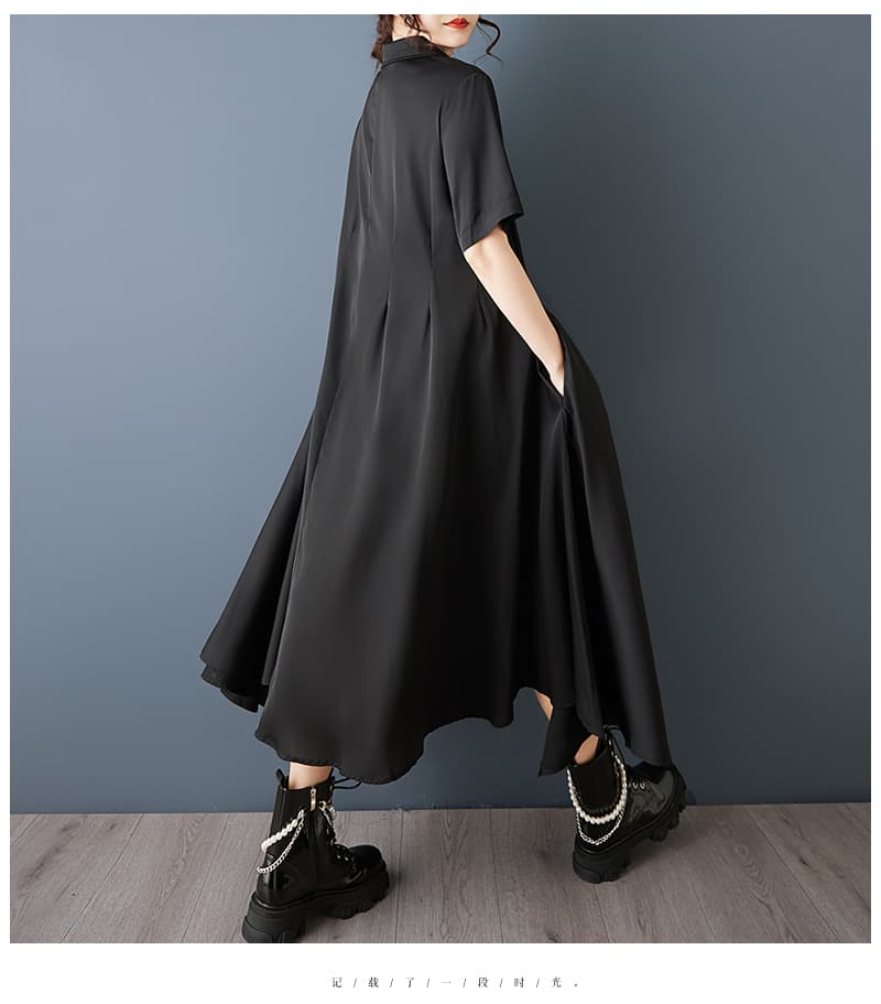 실사 2026 여름 드레스 새로운 다크 바람 수신 Pleat 루즈핏 드레스 불규칙 슬림해 보이는 반팔 빅 사이즈 셔츠 드레스 상세 이미지 11