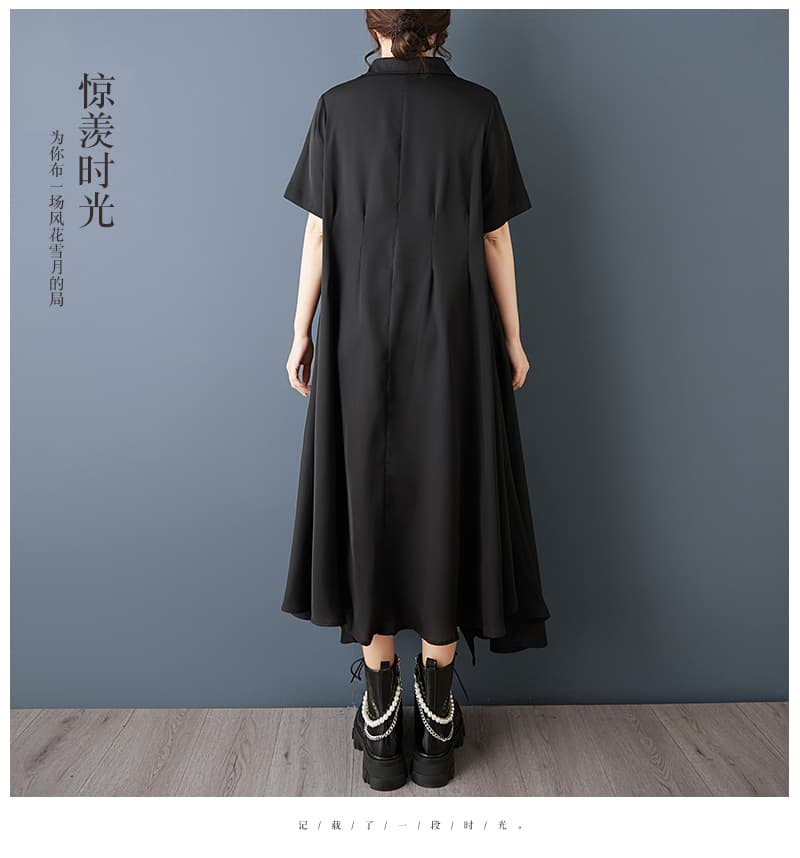 실사 2026 여름 드레스 새로운 다크 바람 수신 Pleat 루즈핏 드레스 불규칙 슬림해 보이는 반팔 빅 사이즈 셔츠 드레스 상세 이미지 13