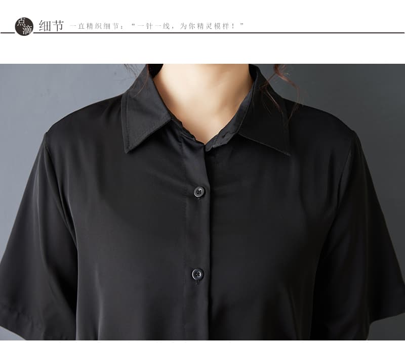 실사 2026 여름 드레스 새로운 다크 바람 수신 Pleat 루즈핏 드레스 불규칙 슬림해 보이는 반팔 빅 사이즈 셔츠 드레스 상세 이미지 14