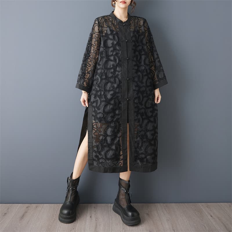 실사 가을 의상 새로운 무거운 작업 홀로우 아웃 자수 중식 재킷 패션 다용도 루즈핏 고급 센스 중간 길이 바람막이 이미지 2