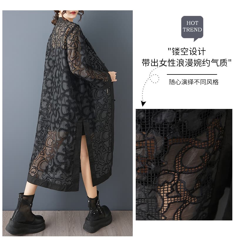 실사 가을 의상 새로운 무거운 작업 홀로우 아웃 자수 중식 재킷 패션 다용도 루즈핏 고급 센스 중간 길이 바람막이 상세 이미지 6