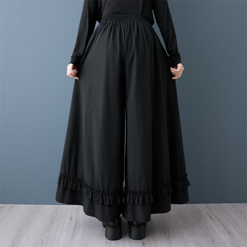 실사 봄 가을 새로운 일본식 무거운 작업 밑단 레이스 넓은 다리 9부 바지 패션 다용도 캐주얼 단색 바지 이미지 4