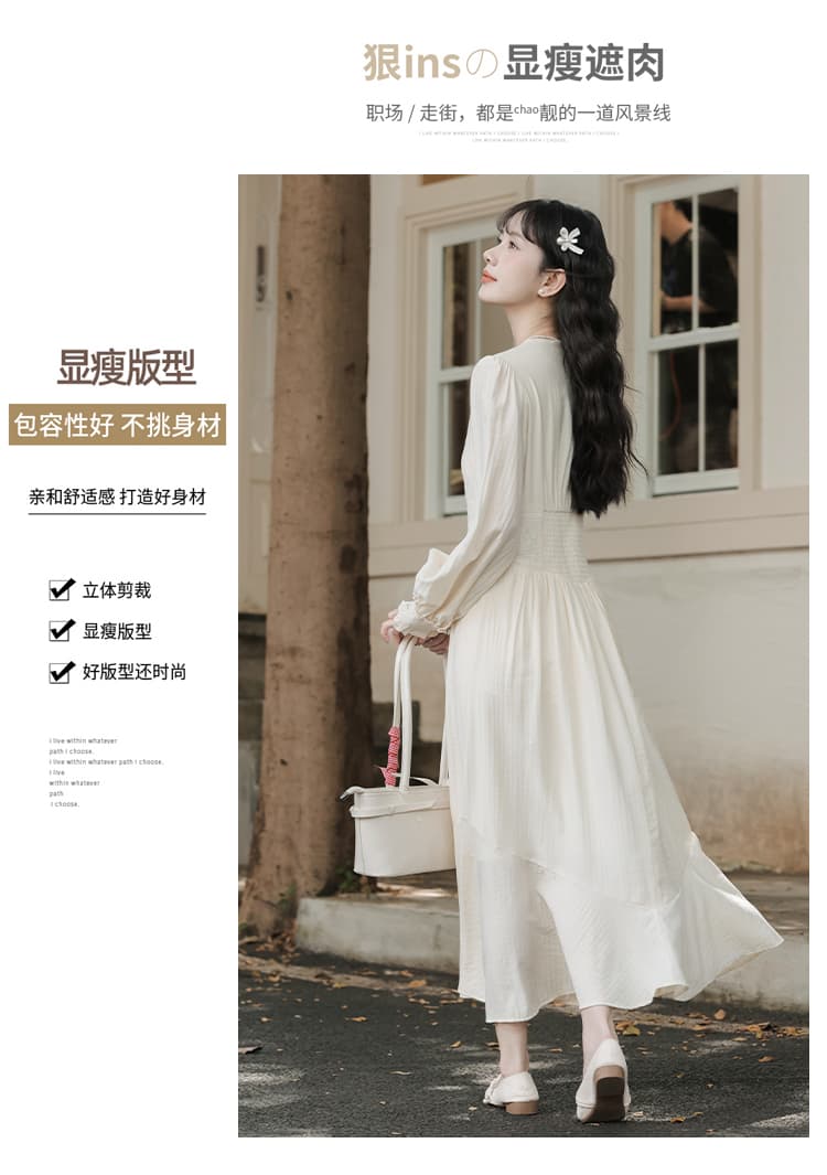 프랑스식 드레스 이른 가을 착용 가져 가라. V넥 자수 긴팔 무거운 작업 자수 아름다운 레트로 품격 롱 스커트 상세 이미지 4