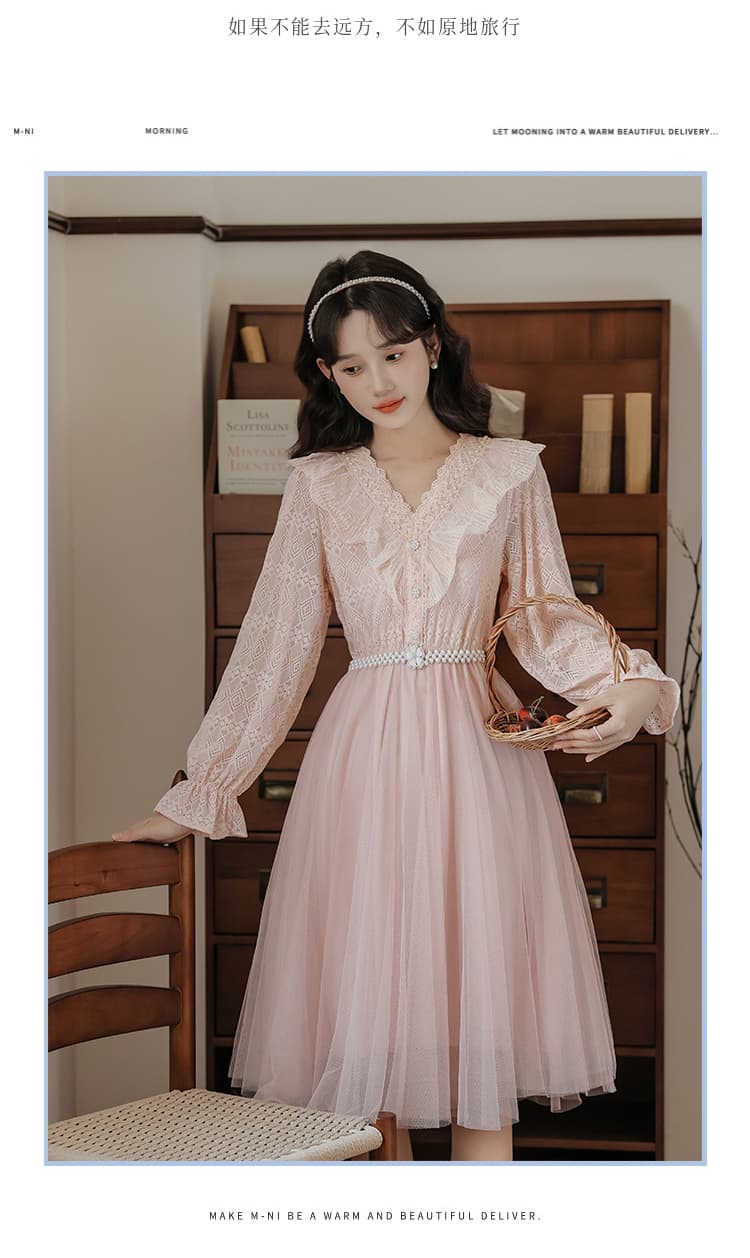 섹션 무거운 작업 프릴 패치워크 망사 드레스 몸매 가꾸기 요정 치마 중간 길이 거즈 스커트 상세 이미지 30