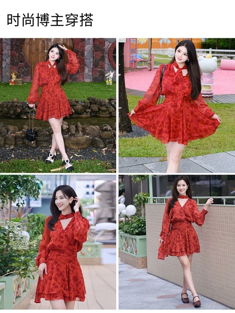 2026 새로운 빨간색 여성 드레스 봄 여름 상세 이미지 2