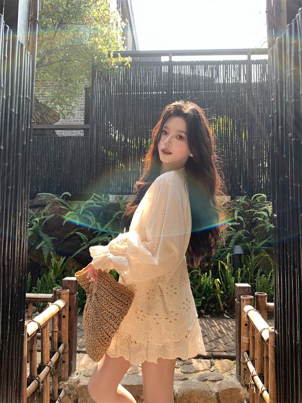 2026 봄 여름 새로운 디자인 센스 홀로우 아웃 레이스 맨위 반신 치마 세트 여성 이미지 4