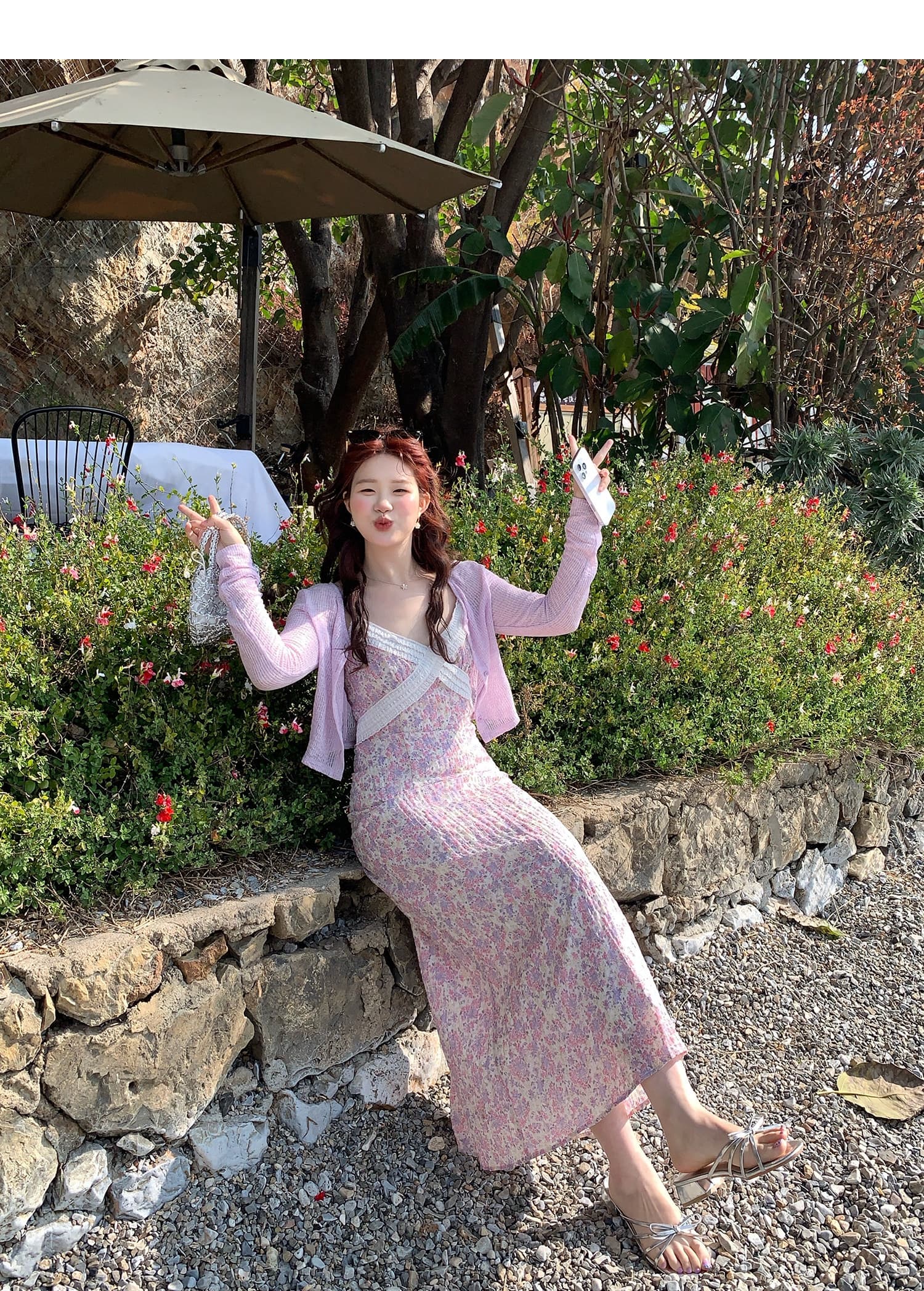 화재 화재 화재 꽃무늬 슬립 드레스 자외선 차단 오픈 가디건 투피스 세트 세트 상세 이미지 19