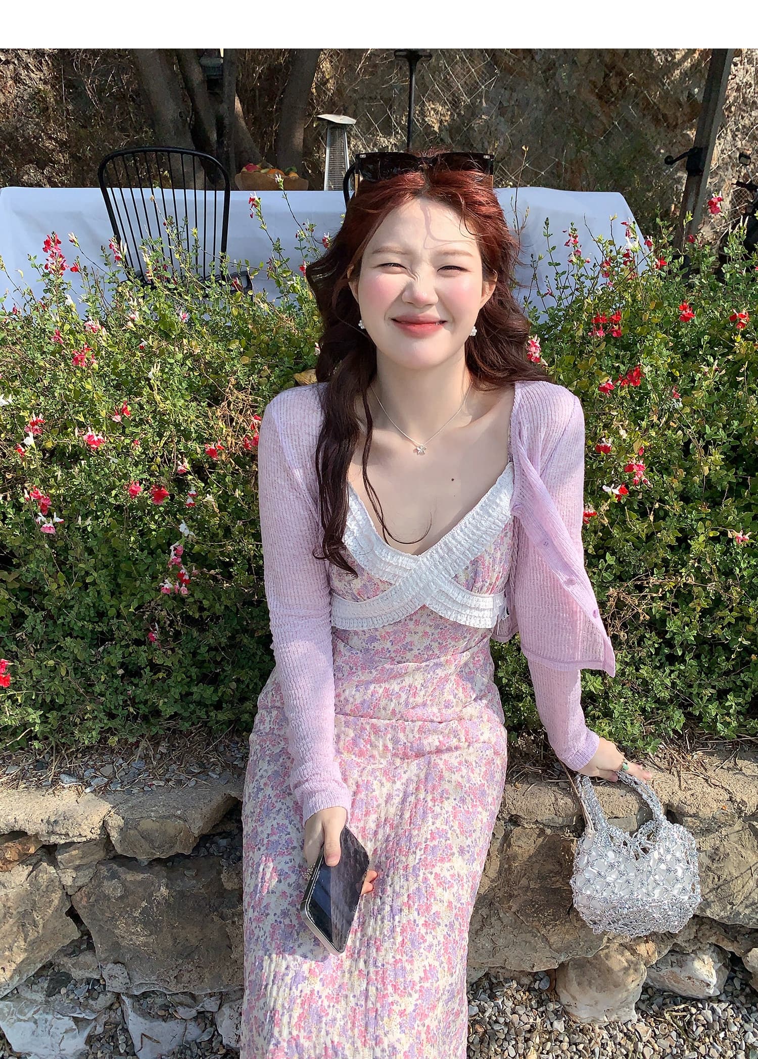 화재 화재 화재 꽃무늬 슬립 드레스 자외선 차단 오픈 가디건 투피스 세트 세트 상세 이미지 20