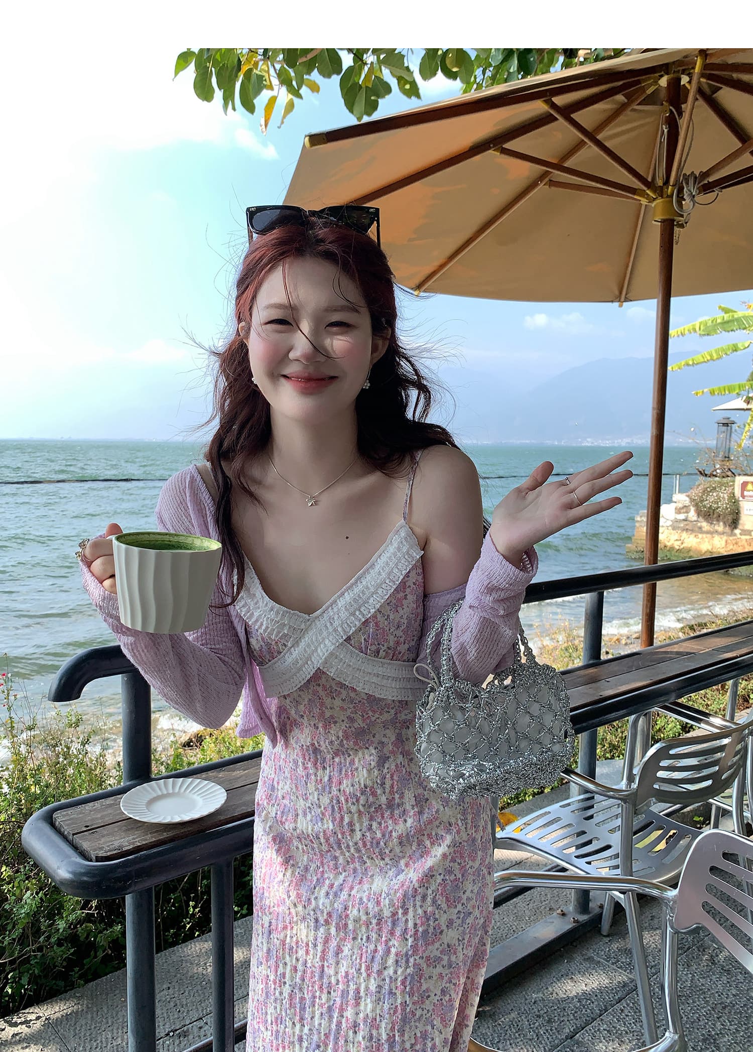 화재 화재 화재 꽃무늬 슬립 드레스 자외선 차단 오픈 가디건 투피스 세트 세트 상세 이미지 27